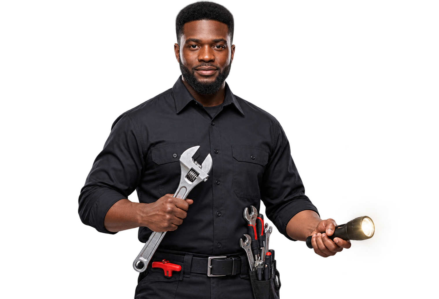 Vasko technician holding a wrench and flashlight